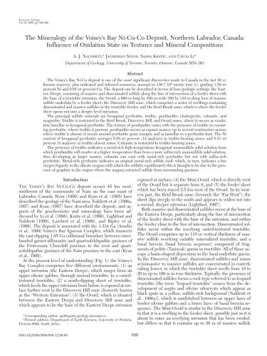 The Mineralogy of the Voisey’s Bay Ni-Cu-Co Deposit, Northern Labrador, Canada Influence of Oxidation State on Textures and Mineral Compositions