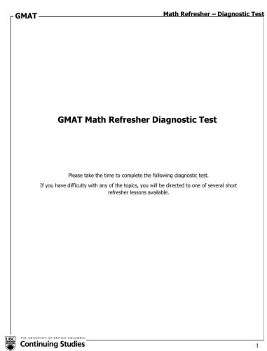 GMAT MathRefresher DiagnosticTest