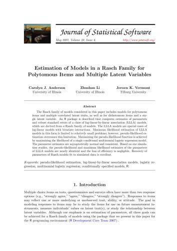 Estimation of Models in a Rasch Family for Polytomous Items and Multiple Latent Variables + Code