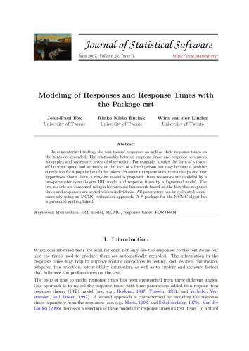 Modeling of Responses and Response Times with the Package cirt + Code