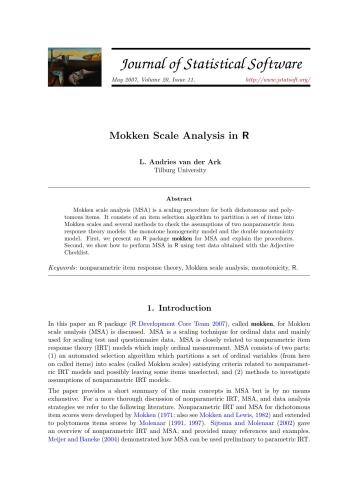 Mokken Scale Analysis in R + Code