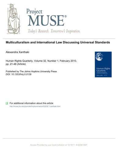 Multiculturalism and International Law: Discussing Universal Standards