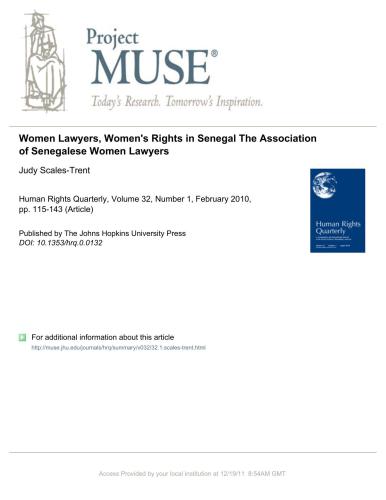 Women Lawyers, Women's Rights in Senegal: The Association of Senegalese Women Lawyers