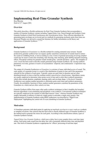 Implementing Real-Time Granular Synthesis - Ross Bencina