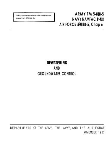 Departments of the Army, the Air Force, and the Navy, USA. Dewatering and grounwater control