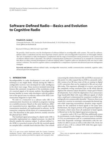 Software-Deﬁned Radio - Basics and Evolution to Cognitive Radio