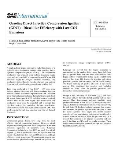 Gasoline Direct Injection Compression Ignition (GDCI) - Diesel-like Efficiency with Low CO2 Emissions