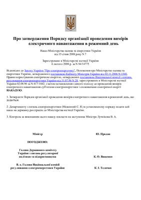 Порядок організації проведення вимірів електричного навантаження в режимний день