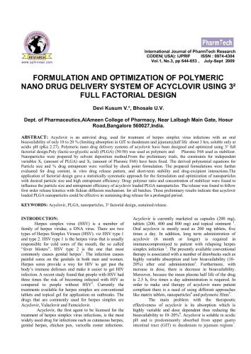 Formulation and optimization of polymeric nano drug delivery system of acyclovir using 3(2) full factorial design