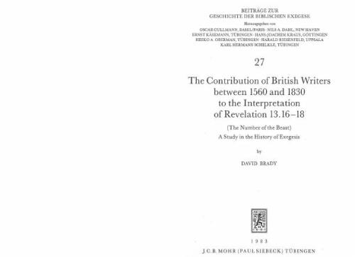 The Contribution of British writers between 1560 and 1830 to the interpretation of Revelation 13.16-18