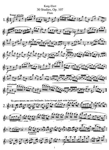 Karg Elert. 30 Studies For Flute. Op. 107. Ноты для флейты