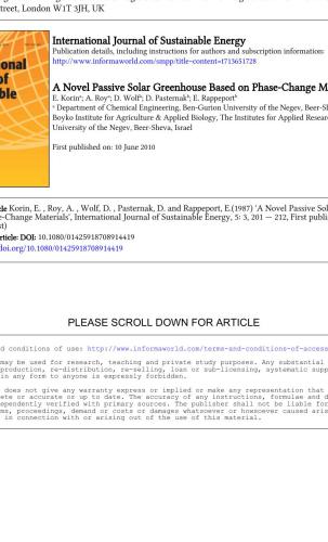 A novel passive solar greenhouse based on phase-change materials (Новая пассивная теплица с аккумуляторам фазового перехода)