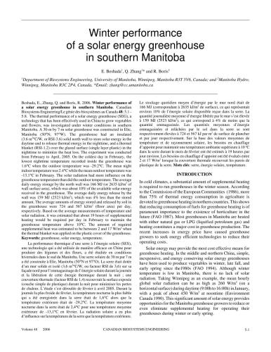 Winter performance of a solar energy greenhouse in southern Manitoba (Зимние характеристики солнечной теплицы в Южной Манитобе)