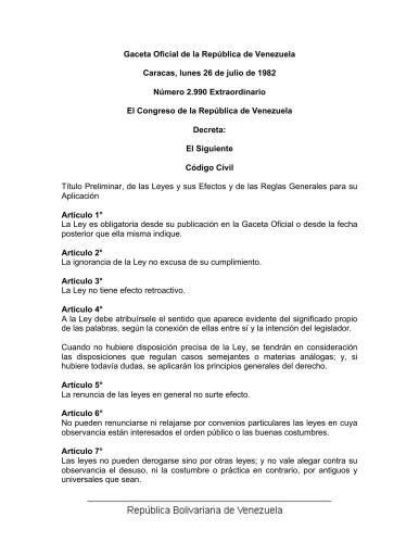 Código Civil de la República de Venezuela de 1982