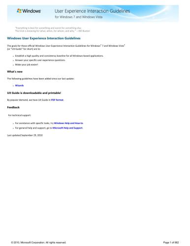 Microsoft. Windows User Experience Interaction Guidelines