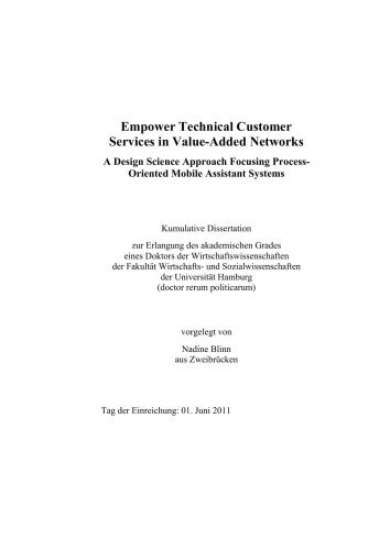 Empower Technical Customer Services in Value-Added Networks A Design Science Approach Focusing Process - Oriented Mobile Assistant Systems