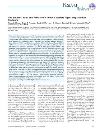 The Sources, Fate, and Toxicity of Chemical Warfare Agent Degradation Products