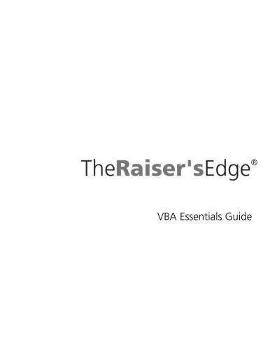 The Raiser’s Edge. VBA Essentials Guide