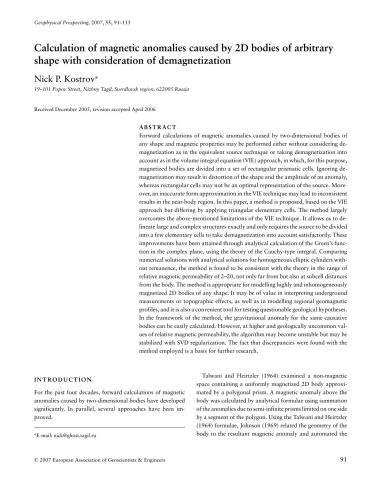 Calculation of magnetic anomalies caused by 2D bodies of arbitrary shape with consideration of demagnetization