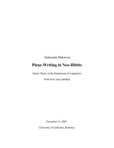 Plene-Writing in Neo-Hittite