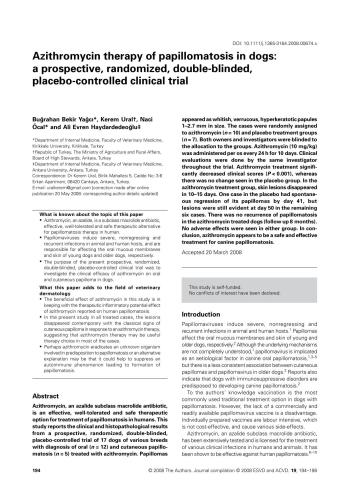 Azithromycin therapy of papillomatosis in dogs: a prospective, randomized, double-blinded, placebo-controlled clinical trial