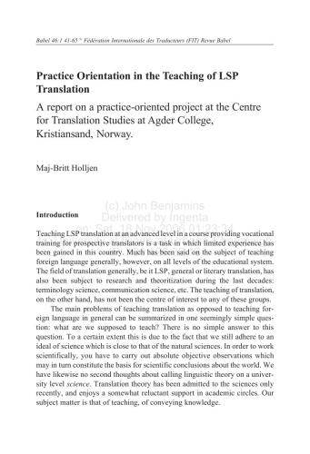 Practice Orientation in the Teaching of LSP Translation