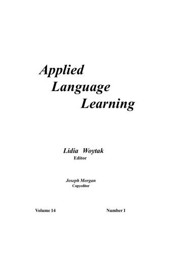 Applied language learning. 2004. Vol. 14. No1