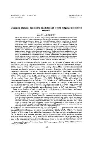 Discourse analysis, non-native Englishes and second language acquisition research