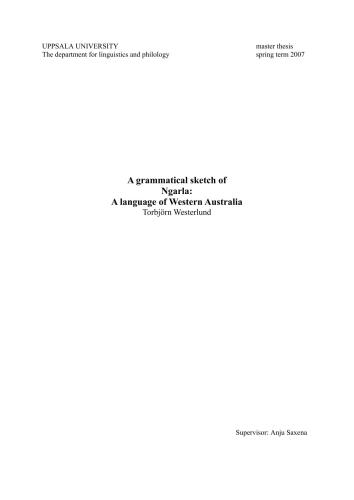 A grammatical sketch of Ngarla: A language of Western Australia