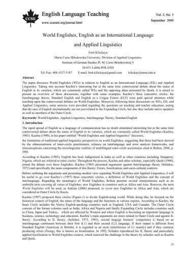 World Englishes, English as an International Language and Applied Linguistics