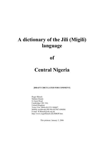 A dictionary of the Jili (Migili) language of Central Nigeria