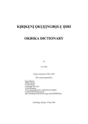 Kịrịkẹnị ọkụẹịngbọlụ ḍiri. Okrika Dictionary