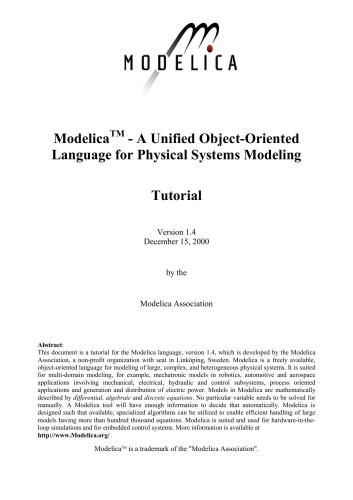 Modelica. A Unified Object-Oriented Language for Physical Systems Modeling