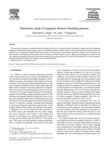 Parametric study of magnetic abrasive finishing process