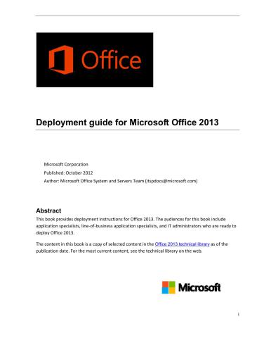 Microsoft Corp. Deployment Guide for Microsoft Office 2013