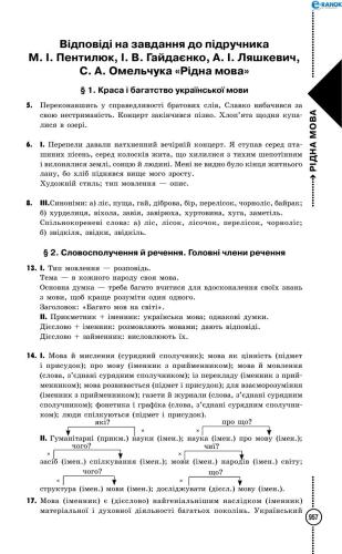 Відповіді на завдання підручника з рідної мови. 6 клас