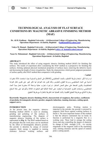 Technological analysis of flat surface conditions by magnetic abrasive finishing method (MAF)