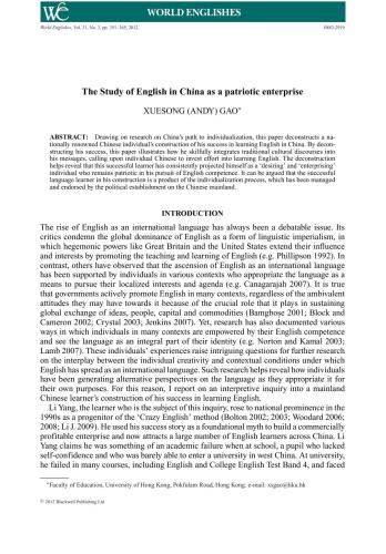 The Study of English in China as a patriotic enterprise