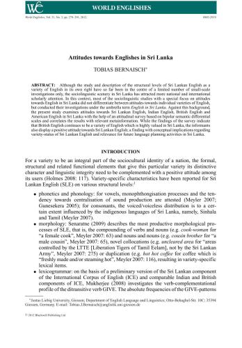 Attitudes towards Englishes in Sri Lanka