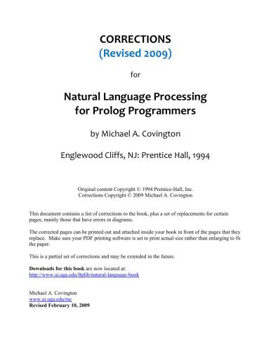 Natural Language Processing for Prolog Programmers + Revision 2009