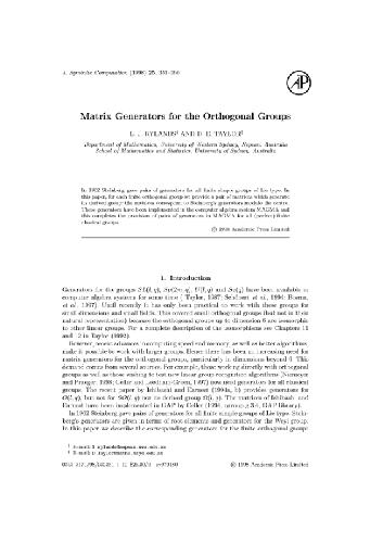 Matrix generators for orthogonal groups JSC 1998