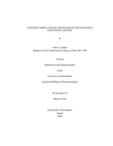 Acoustic correlates of forms/lenis in San Francisco ozolotepec Zapotec