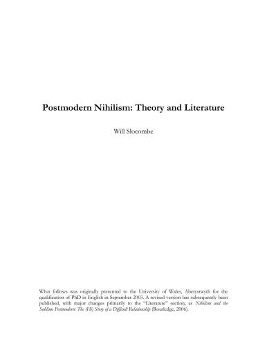 Postmodern Nihilism: Theory and Literature