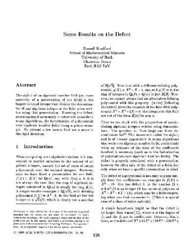 Some results on the defect of algebraic numbers