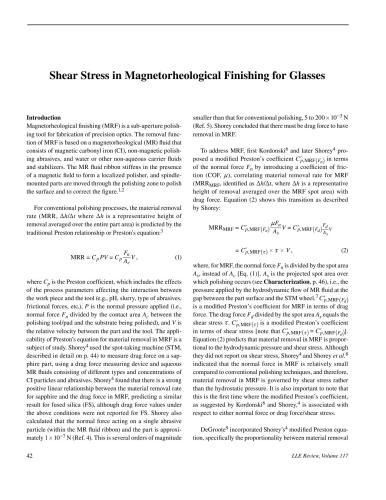 Shear stress in magnetorheological finishing for glasses