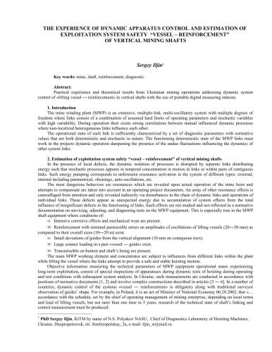 The experience of dynamic apparatus control and estimation of exploitation system safety vessel - reinforcement of vertical mining shafts