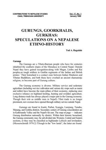 Gurungs, Goorkhalis, Gurkhas: Speculations on a Nepalese ethno-history