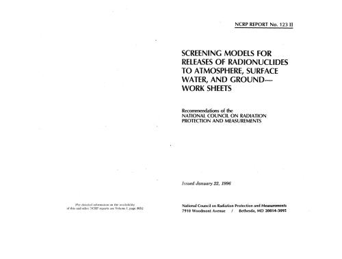 Screening Models for Releases of Radionuclides to Atmosphere, Surface Water, and Ground (Part II)