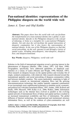 Pan-national identities: representations of the Philippine diaspora on the world wide web