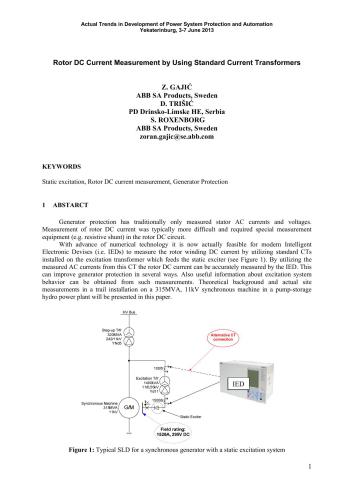 Rotor DC Current Measurement by Using Standard Current Transformers